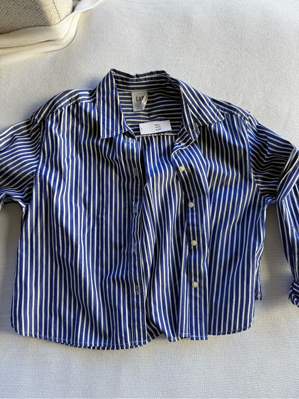 GAP Navy and White Vertical Stripe Button-Down Shirt